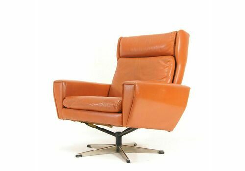 Retro Vintage Danish Georg Thams Leather Swivel Lounge Egg Chair Armchair 1970s