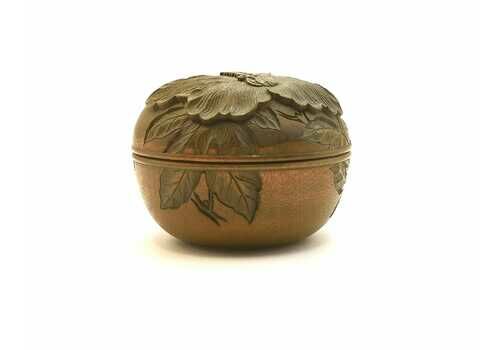 Antique Japanese Boxwood Pot, Box, Lotus Flower