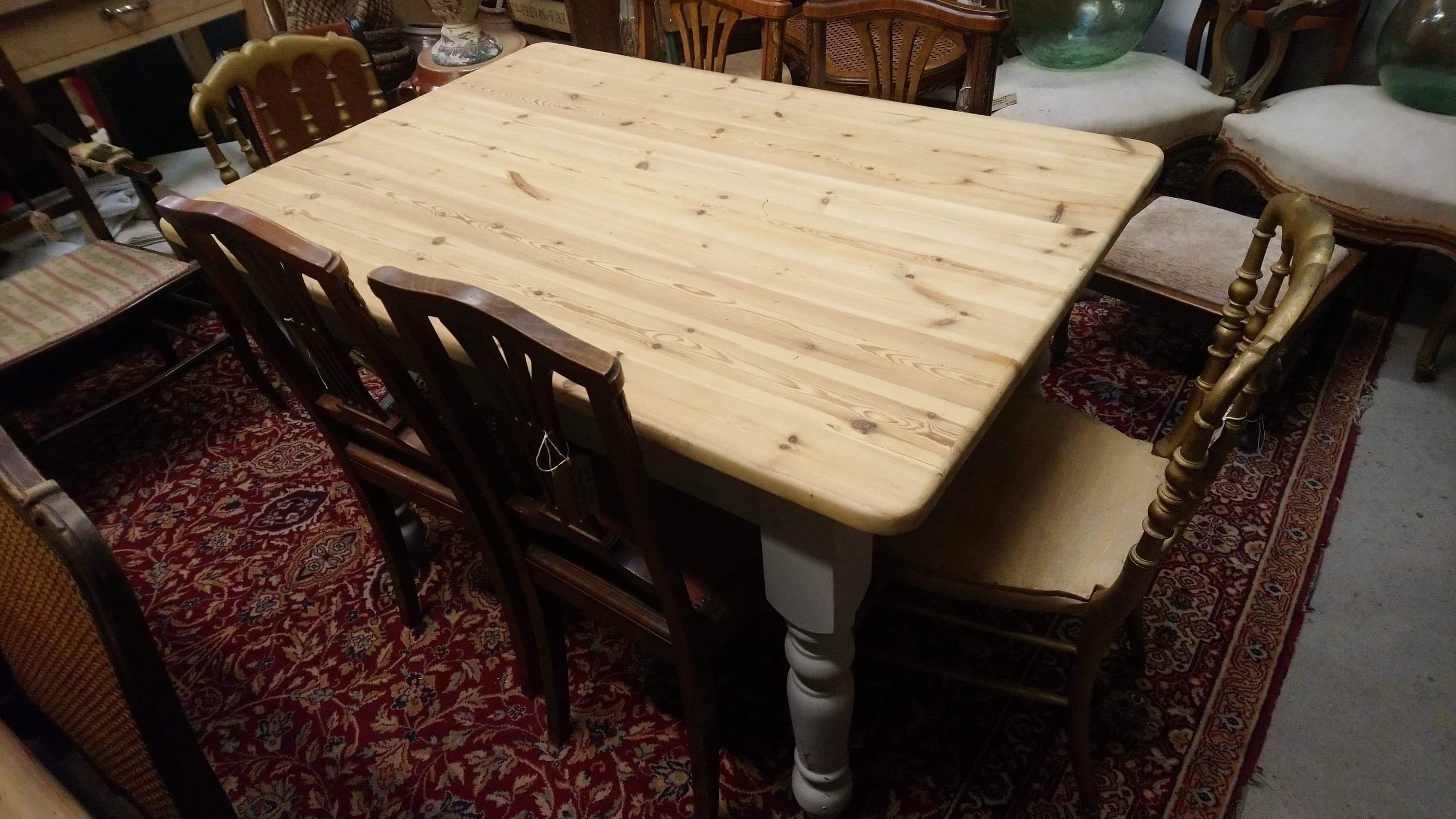 Vintage Chunky Pine Six Seat Farmhouse Kitchen Dining Table With