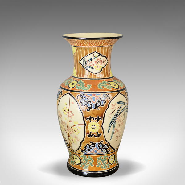 Large Vase, Vintage, Oriental, Baluster, Panel Scenes, Late 20th