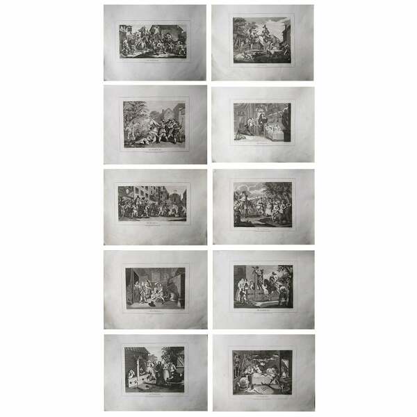 Set Of 10 Original Antique Prints After William Hogarth, " Hubidras " 1807