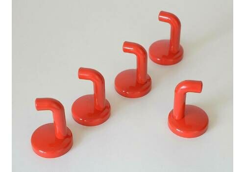 Coat Hooks From 1980s / Vintage Red Plastic Hook / Set Of 5 / Mid Century Modern / Wall Coat Rack / Retro Nos / Memphis Style
