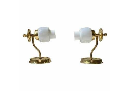 Danish Modern Wall Sconces In White Glass & Brass, 1970s