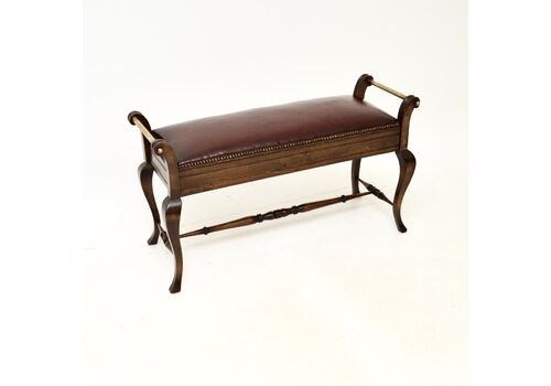 Antique Victorian Mahogany, Brass And Leather Duet Piano Stool