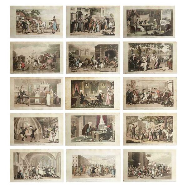 Set Of 15 Original Antique Prints After Thomas Rowlandson. Dated 1819