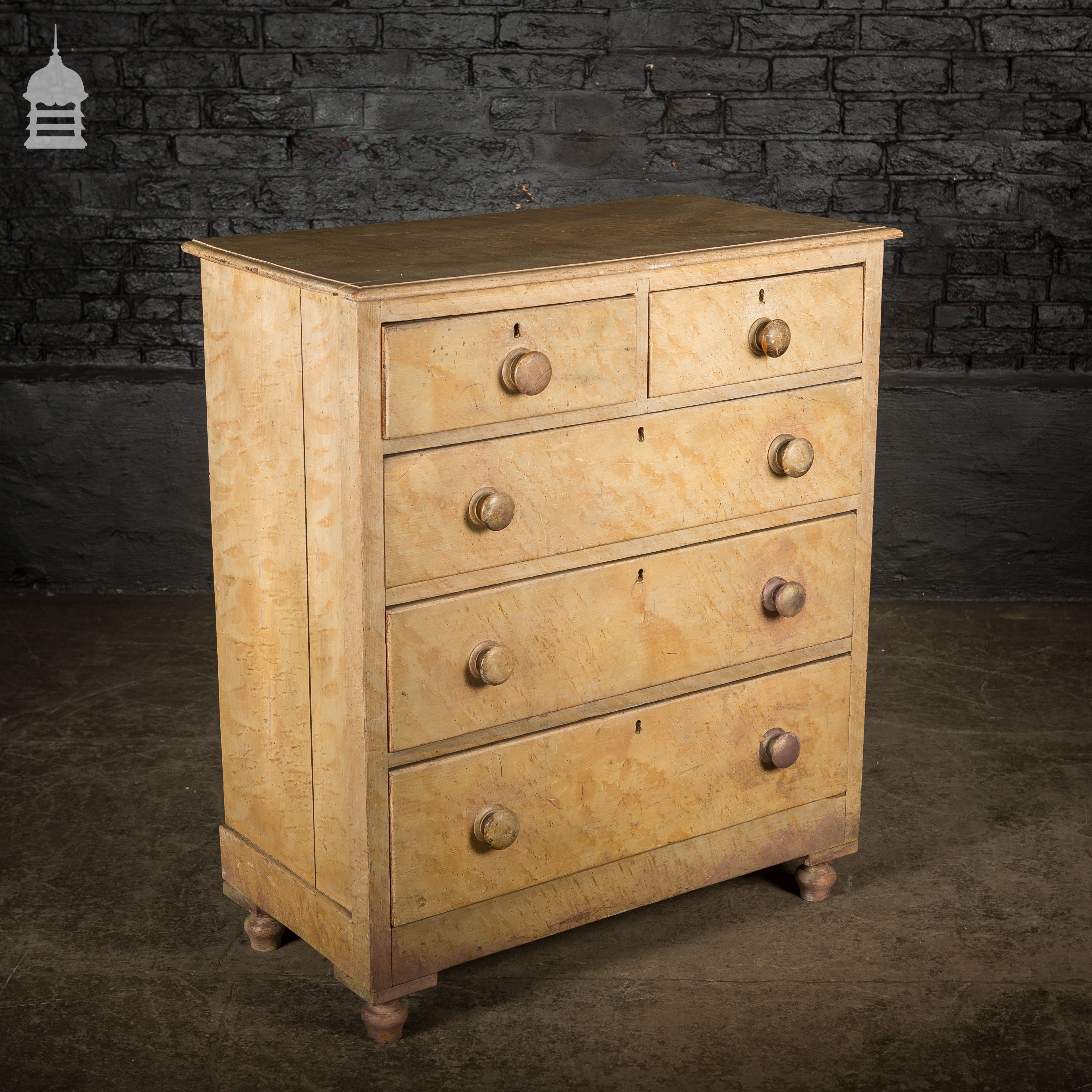 Maple Effect 19th C Two Over Three Pine Chest Of Drawers Vinterior