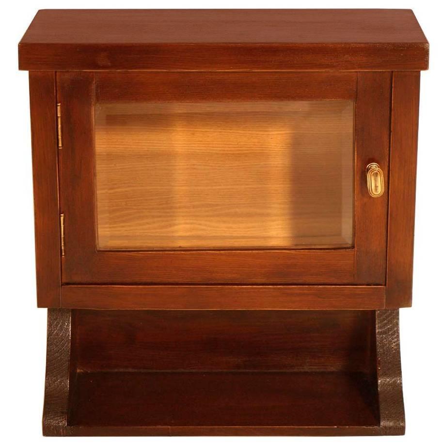 1930s Wall Art Deco Display Or Apothecary Cabinet In Solid Oak Wax Polished
