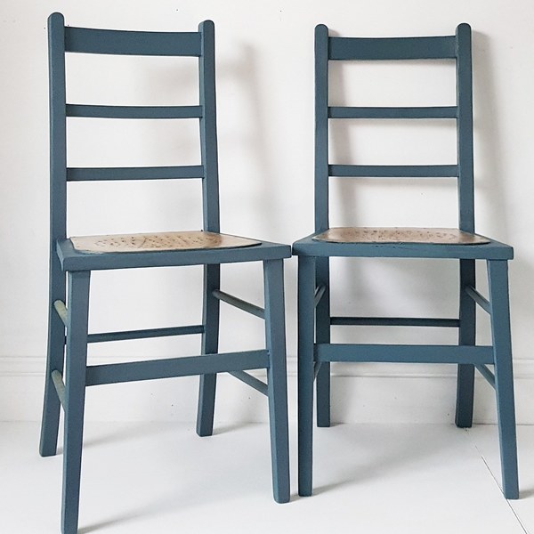 Pair Of Antique Edwardian Painted Vintage Farmhouse Chairs With Star