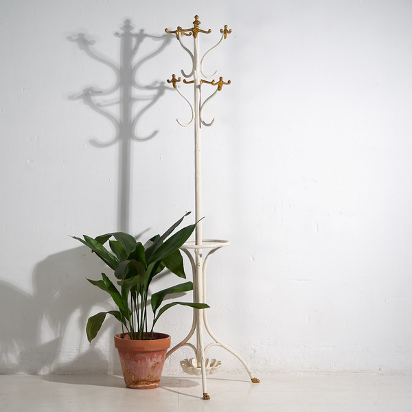 Antique White And Gold Standing Coat Rack (C.1920)