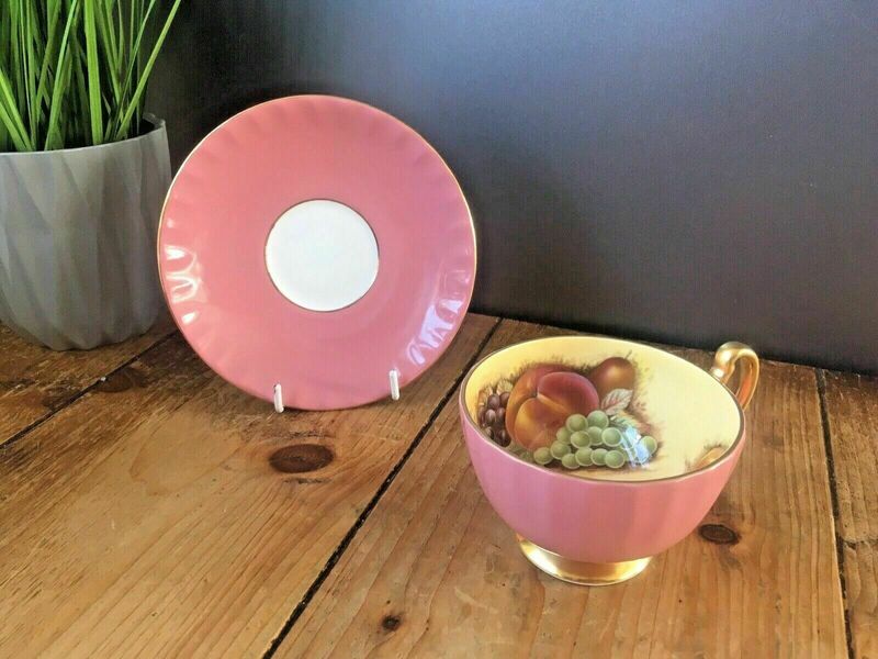 Rare Vintage Pink Aynsley Orchard Gold Fruit Fine China Cabinet