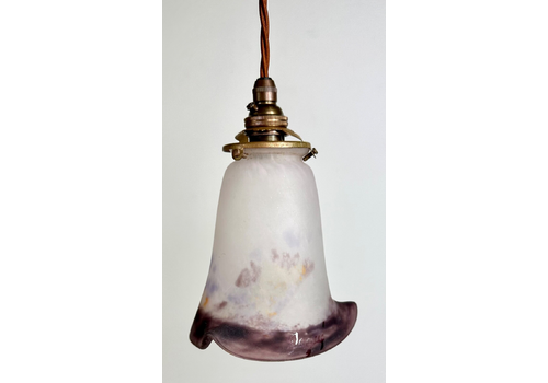 Antique French Degué Pate De Verre Glass Tulip Ceiling Shade Light + Fittings