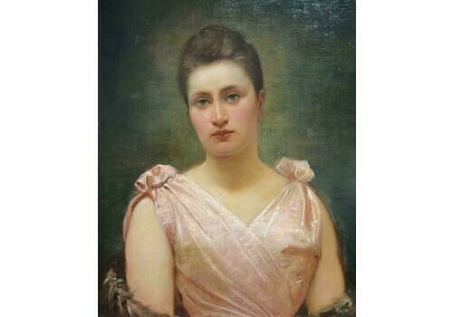 French School19th Century French Portrait Of A Lady In Pink Silk Gown Belle Epoque Period1893