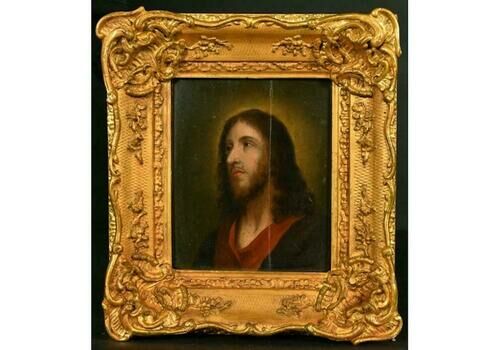 Spanish Old Masterantique Spanish Old Master Oil On Wood Panel, Head Portrait Of Christ