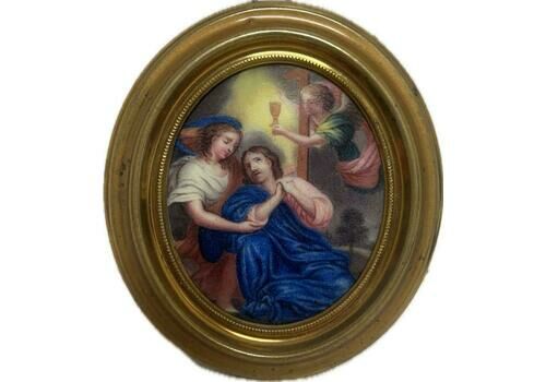 Italian Antique19th Century Italian Miniature Painting Christ Garden Of Gethsemane Angels1891