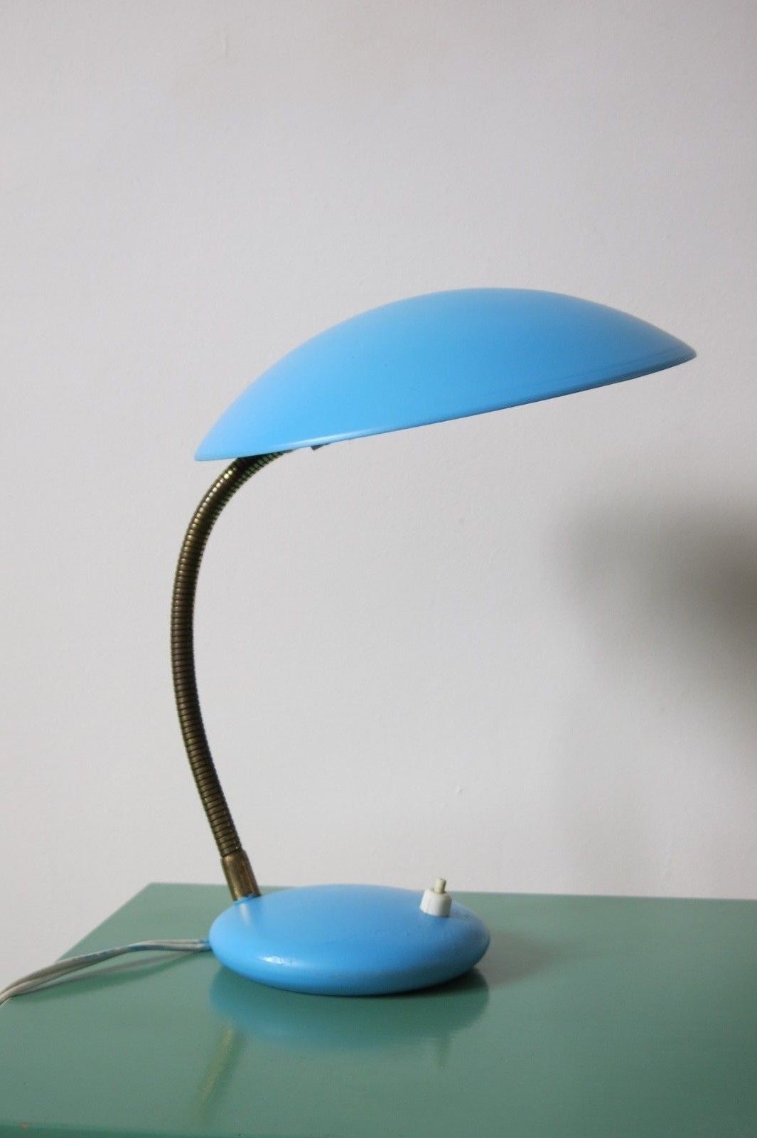 Vintage Mid Century Ufo Flying Saucer Blue Gooseneck Desk Lamp