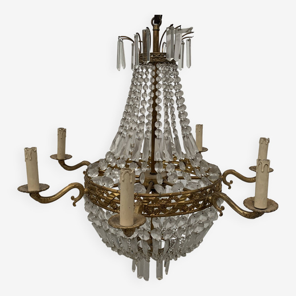 20th Century Bronze Basket Chandelier With Tassels