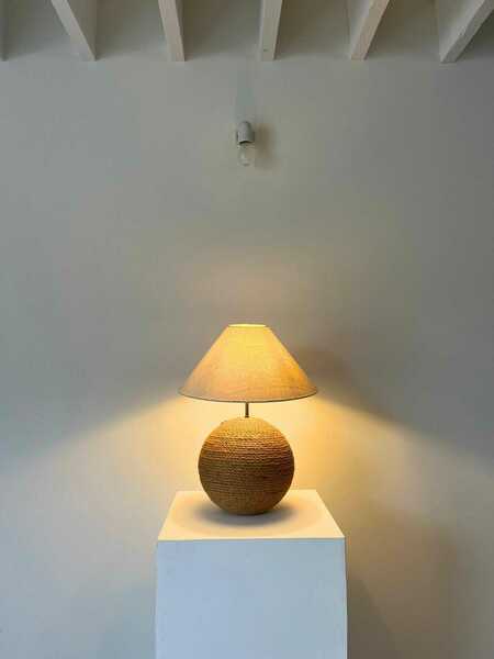 French Rope Lamp In Style Of Audoux Minet, Mid Century Modernist Accent Light, Rewired And Pat Tested photo furniture