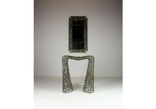 Brutalist Console Table And Mirror, Spain C.1970