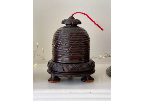 Antique Treen Lignum Vitae String Box   Bee Hive Shape