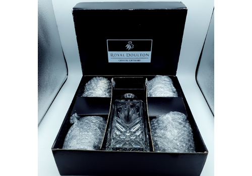Royal Doulton Square Spirit Decanter Set, Lead Crystal, 1 Decanter + 4 Glasses