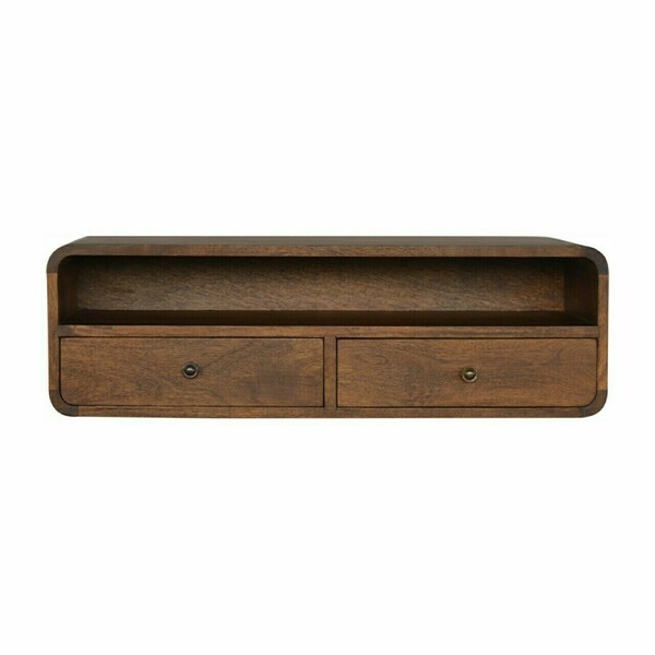 Solid Wood Wall Mounted 2 Drawer Console Table Open Slot Curved Walnut Console Table