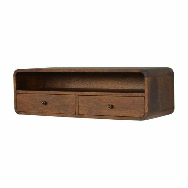 Solid Wood Wall Mounted 2 Drawer Console Table Open Slot Curved Walnut Console Table photo furniture