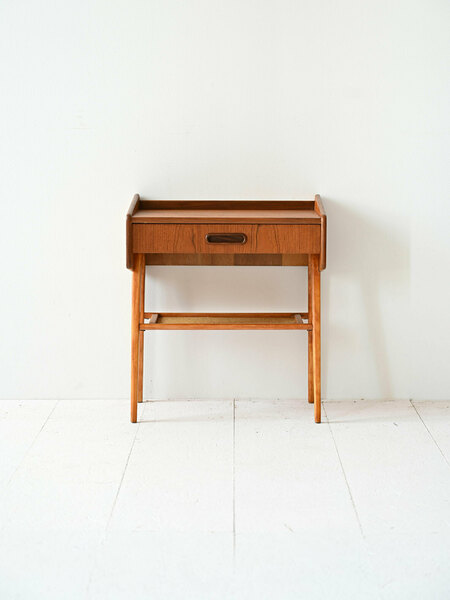 Scandinavian Bedside Table In Teak And Rattan photo furniture