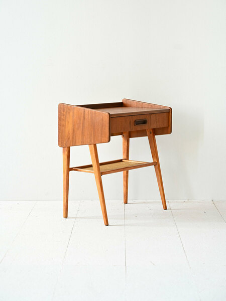 Scandinavian Bedside Table In Teak And Rattan photo for sale