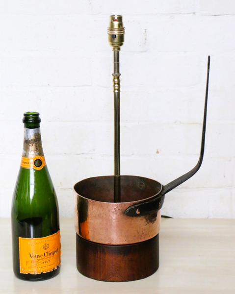 Table Lamp Unique Antique Copper Saucepan Vertical Handle 19th C. Ships Kitchen