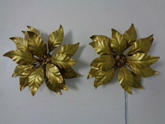 Golden Flower Shape Flushmounts By Hans Kögl, 1970s, Set Of 2