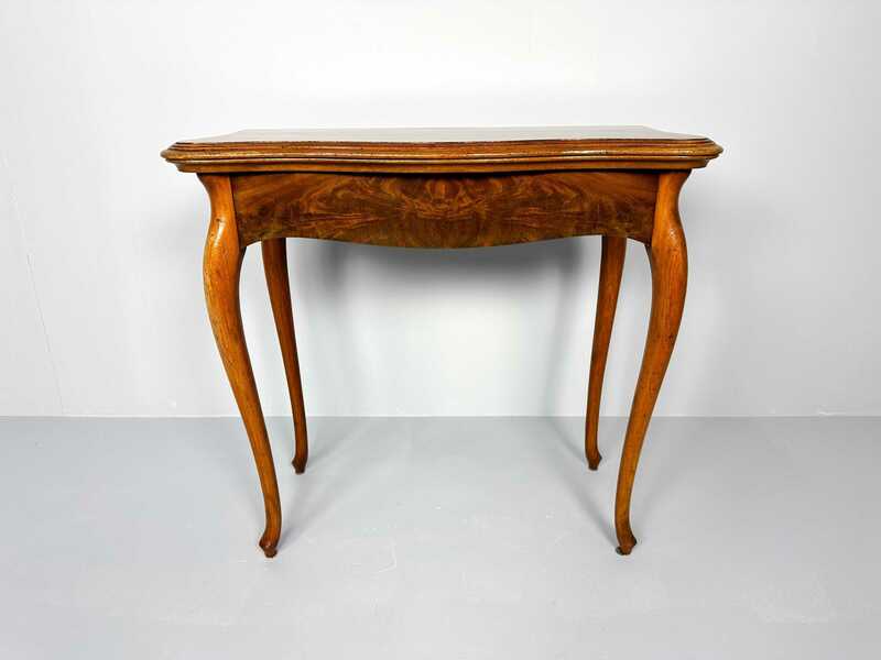 Vintage Console | Game Table With Mahogany Veneer And Green Felt