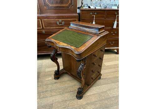 19th Century Victorian Burr Walnut Inlaid Davenport