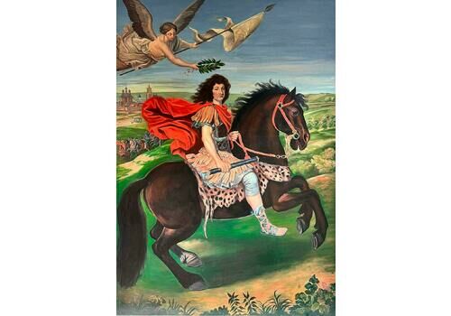 Enormous French Oil Painting King Louis XIV Of France On Horseback20th Century
