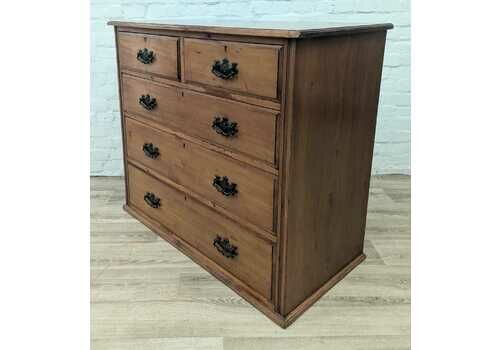 Edwardian Stained Pine 2 Over 3 Chest Of Drawers