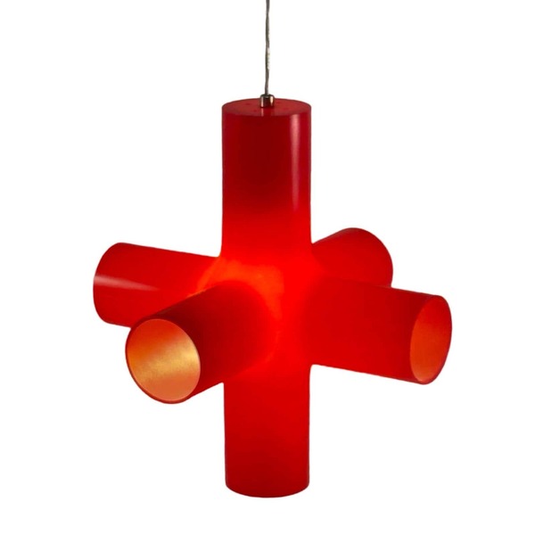 Jan Melis & Ben Oostrum For Dark   Hanging Pendant Lamp   Model 'Crosslight'   Early 2000's, Dutch Design   Red, Translucent Plastic