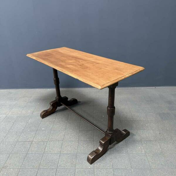 Antique French Bistro Table With Light Elm Wooden Top