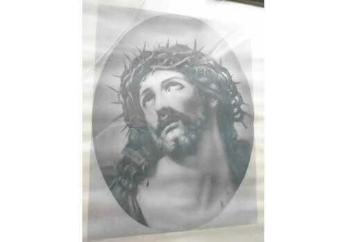 Antique French Framed Religious Print Of Jesus With Crown Of Thorns, Ecce Homo, 52 X 39 Inches