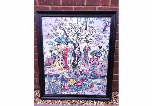 Spectacular, Colourful And Very Large Framed, Vintage Japanese Print