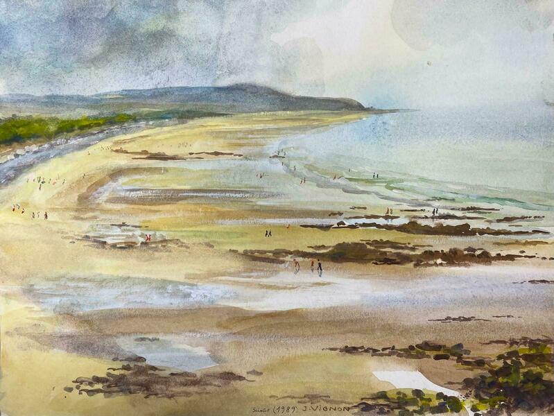 Josine Vignonpost Impressionist Watercolour Painting The Beach Of Cotentin Peninsula Normandyc.1989