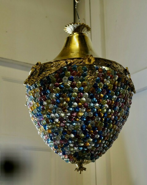 Large French Multi Coloured Teardrop Lamp Shade