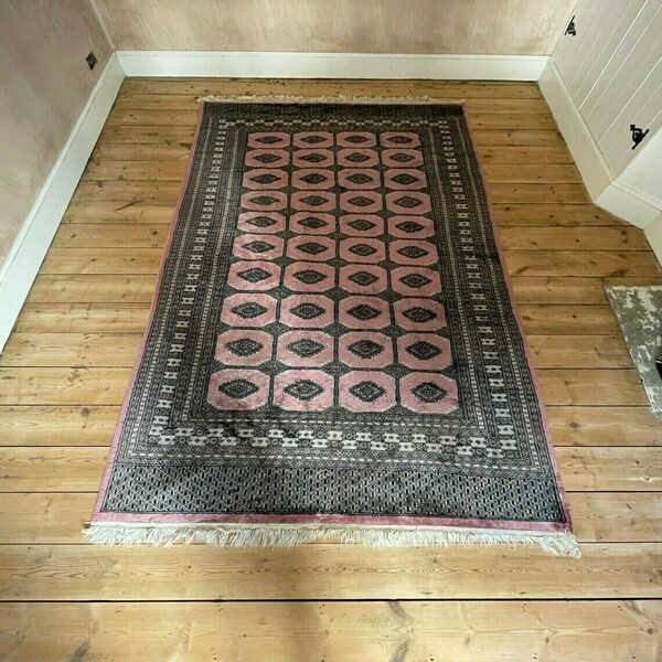 Antique Woven Rug Carpet Mat Rectangle Wool Vintage Pattern Bokhara Woven Floor Mat Handmade Textile Patterned Pattern Pink
