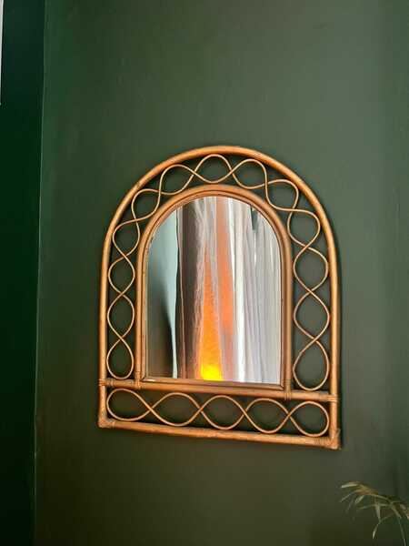 Vintage Arched 1970s Bamboo Wall Mirror Subtle Gold Dusted Medium Size | Vinterior