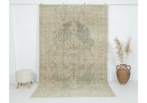 6.3 X 9.7 Feet Turkish Rug, Neutral Vintage Rug, Antique Handmade Rug, Oushak Rug, Anatolian Rug, Low Pile Rug, Living Room Rug, Area Rug