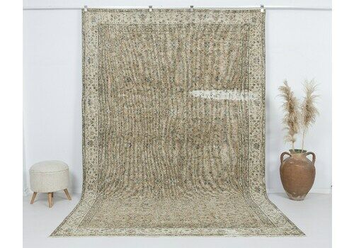 7 X 10.7 Feet Neutral Vintage Rug, Turkish Rug, Low Pile Oushak Rug, Anatolian Rug, Oversized Rug, Neutral Rug, Living Room Rug, Antique Rug