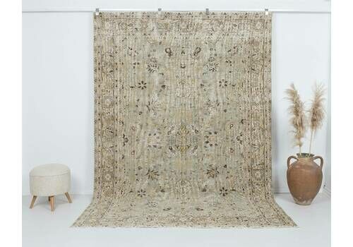 7x10 Vintage Rug, Antique Turkish Rug, Low Pile Rug, Oushak Rug, Anatolian Rug, Oversized Rug, Neutral Rug, Living Room Rug, Antique Rug