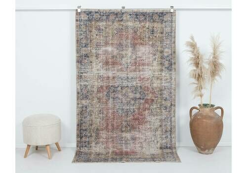 4x7 Vintage Rug, Red Antique Turkish Rug, Handmade Rug, Oushak Rug, Anatolian Rug,Low Pile Rug, Naturel Rug, Kitchen Rug, Wool Rug, Area Rug