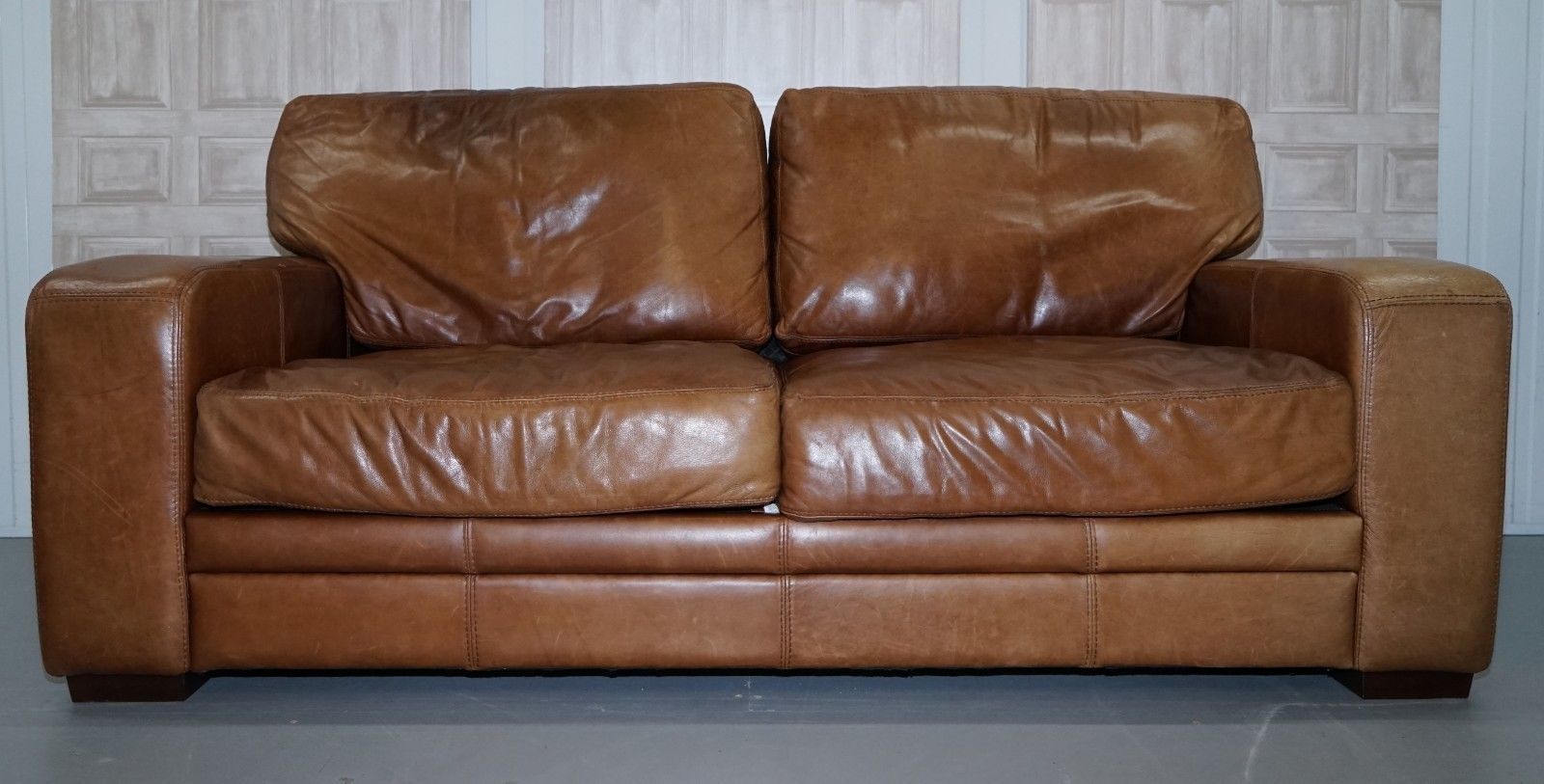 Aged Brown Halo Soho Lush Two Seater Leather Sofa Bed Soho Lush Two Seater Leather Sofa Bed