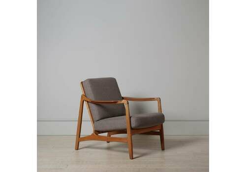 Modernist Oak Lounge Chair, Tove & Edvard Kindt Larsen, Reupholstered.