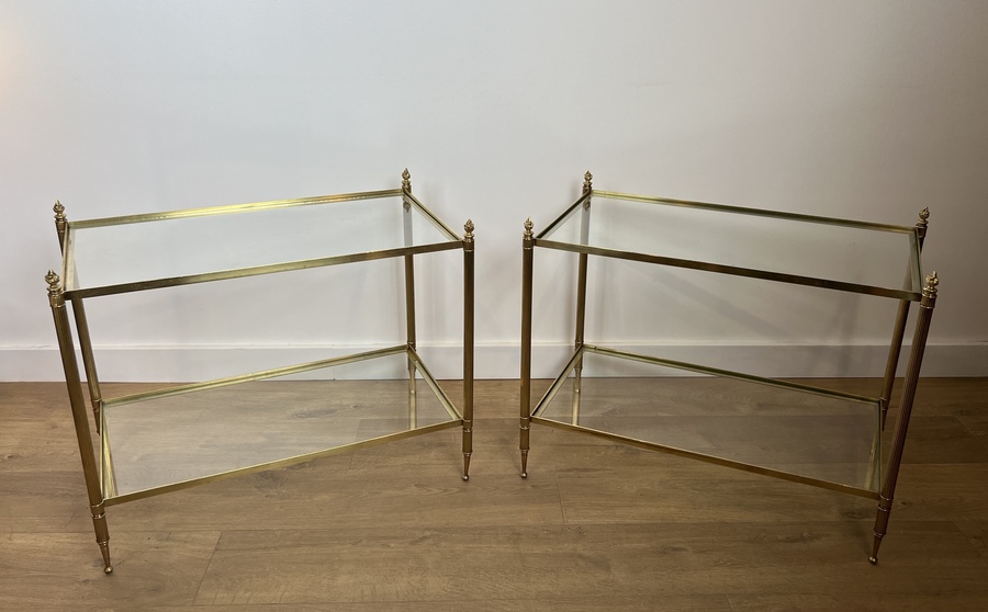 Important Pair Of Neoclassical Style Brass End Tables From Maison Jansen