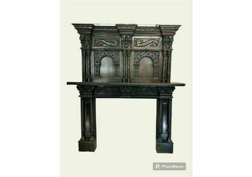 Solid Oak Carved Antique Fireplace Surround Period Wood Overmantel Reclaimed